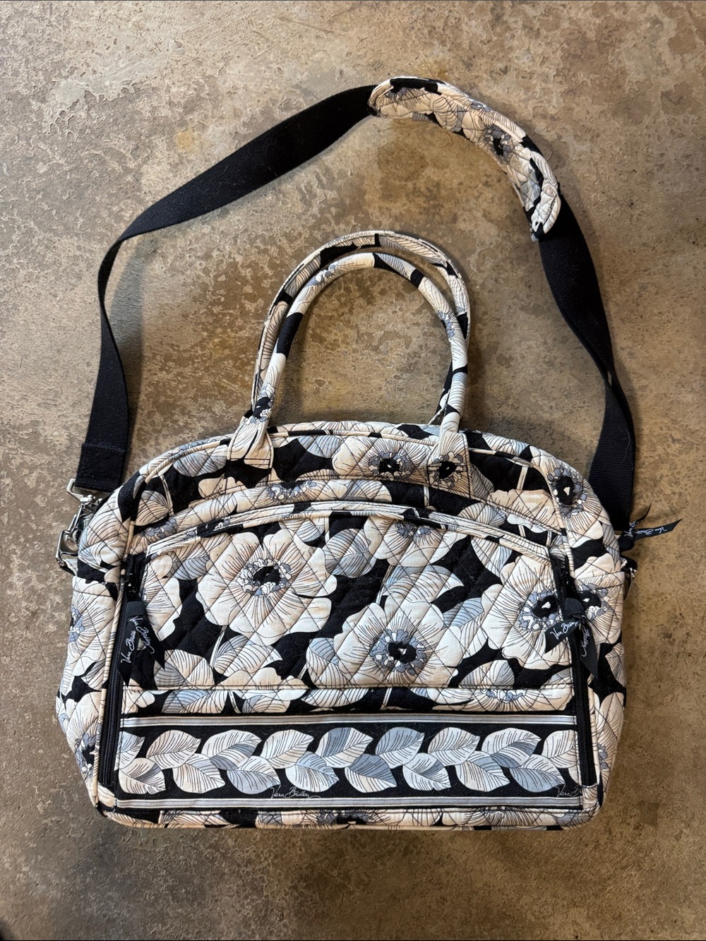 Vera Bradley Black & Cream Quilted Floral Laptop Bag